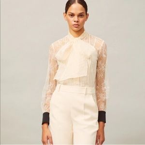 Tory Burch Ivory Chantilly Lace Bow Blouse Size 12